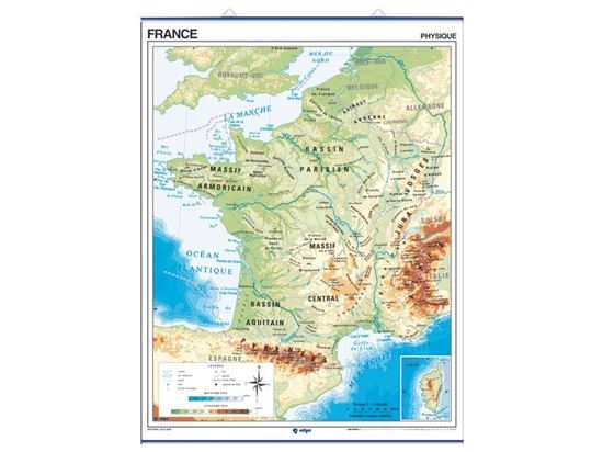 Image sur 27202020 CARTE MURALE La France physique et politique MULTICOLOR