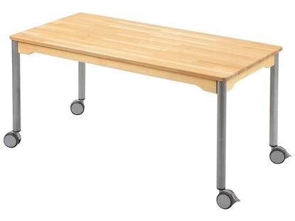 Image de 34569006 TABLES EN HÊTRE MASSIF - PIÉTEMENT MÉTAL À ROULETTES - L: 120 cm - l: 80 cm GRIS      