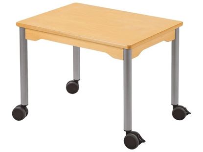 Image de 34901002 TABLE PLATEAU STRATIFIE AVEC PIETEMENT EN METAL GRIS A ROULETTES - L: 70 cm - l: 50 cm. BLEU      