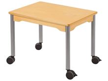 Image sur 34903037 TABLE PLATEAU STRATIFIE AVEC PIETEMENT EN METAL GRIS A ROULETTES - L: 70 cm - l: 50 cm. VERT CLAIR