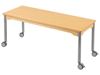 Image sur 34911016 TABLE PLATEAU STRATIFIE AVEC PIETEMENT EN METAL GRIS A ROULETTES - L: 130 cm - l: 50 cm. NATUREL   