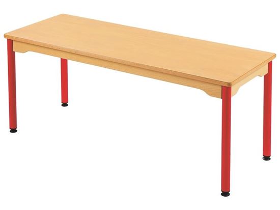 Image sur 34928002 TABLE PLATEAU STRATIFIE AVEC PLATEAU NATUREL ET PIETEMENT EN METAL - L: 130 cm - l: 50 cm BLEU      