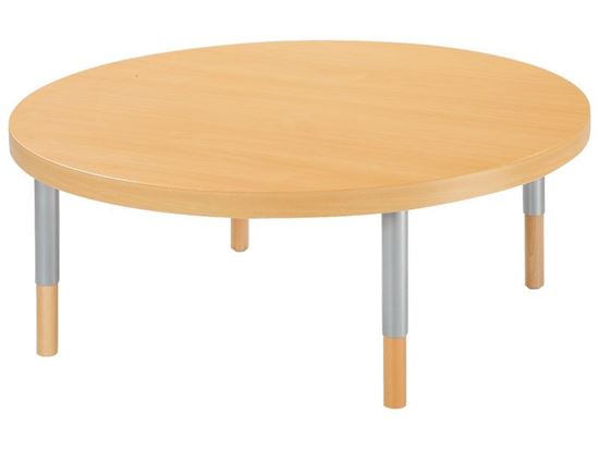 Image sur 38136006 TABLE PLATEAU EN PANNEAU ALVEOLAIRE AVEC PIETEMENT REGLABLE ROND GRIS      