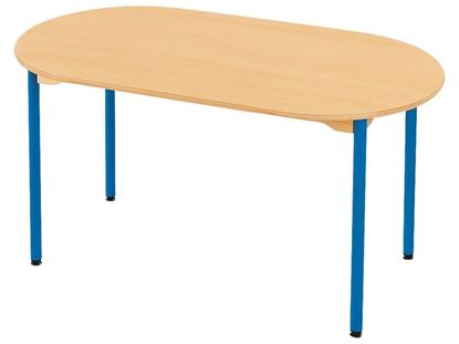 Image de 38536002 TABLE OBLONG - PLATEAU STRATIFIE DE COULEUR NATUREL AVEC PIETEMENT EN METAL BLEU      