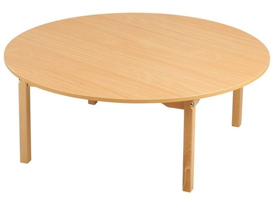 Image sur 43015016 TABLE PLATEAU MÉLAMINÉ PIÉTEMENT BOIS ROND T1 NATUREL   