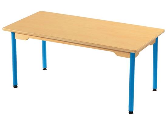 Image sur 42132002 TABLE PLATEAU STRATIFIE AVEC PLATEAU NATUREL ET PIETEMENT EN METAL - L: 120 cm - l: 60 cm BLEU      