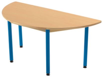 Image de 42138002 TABLE PLATEAU STRATIFIE NATUREL - PIETEMENT MÉTAL - DEMI ROND BLEU      