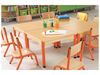 Image sur 42138007 TABLE PLATEAU STRATIFIE NATUREL - PIETEMENT MÉTAL - DEMI ROND ORANGE    