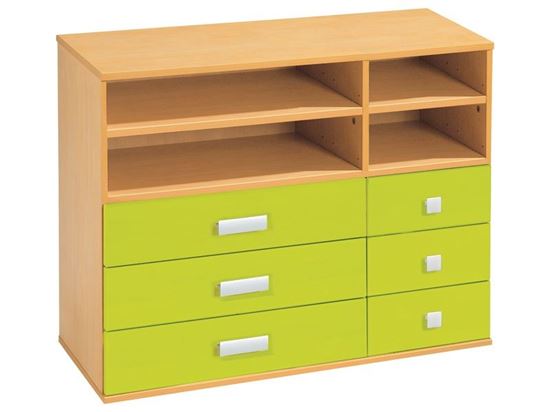 Image sur 45747037 MEUBLE A TIROIRS H. 81 cm 6 tiroirs, 1 tablette, 1 étagère VERT CLAIR
