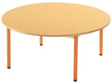 Image sur 46074002 TABLE PLATEAU STRATIFIE AVEC PLATEAU NATUREL ET PIETEMENT EN METAL - ROND - Ø 120 cm BLEU      