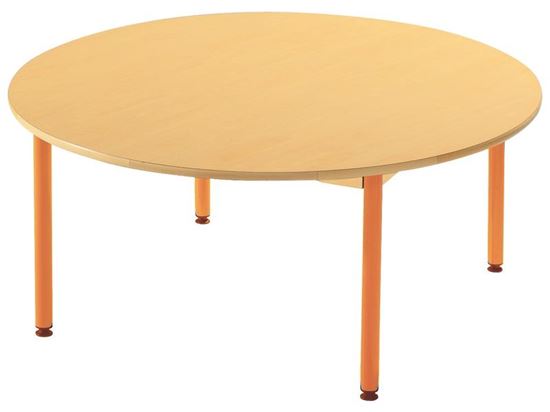 Image sur 46074002 TABLE PLATEAU STRATIFIE AVEC PLATEAU NATUREL ET PIETEMENT EN METAL - ROND - Ø 120 cm BLEU      