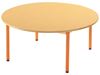 Image sur 46074011 TABLE PLATEAU STRATIFIE AVEC PLATEAU NATUREL ET PIETEMENT EN METAL - ROND - Ø 120 cm ROUGE     