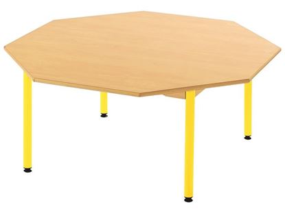 Image de 46077002 TABLE PLATEAU STRATIFIE AVEC PLATEAU NATUREL ET PUETEMENT EN METAL - OCTOGONE - Ø 120 cm BLEU      