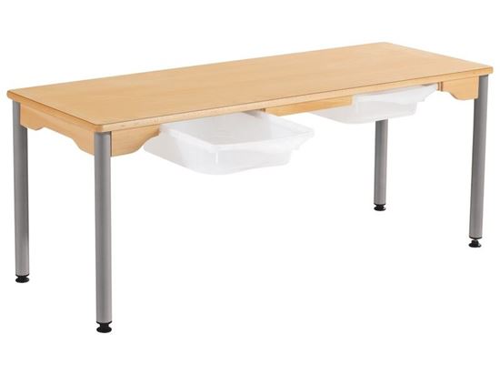 Image sur 48323010 TABLE PLATEAU STRATIFIÉ - PIÉTEMENT MÉTAL GRIS Table plateau coloré  double Pied métal T4 BEIGE     