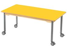 Image sur 53108002 TABLE PLATEAU STRATIFIE AVEC PIETEMENT EN METAL GRIS A ROULETTES - L: 120 cm - l: 60 cm. BLEU      