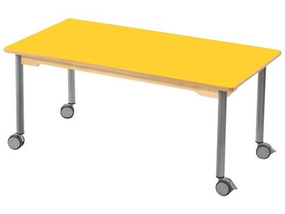 Image de 53108002 TABLE PLATEAU STRATIFIE AVEC PIETEMENT EN METAL GRIS A ROULETTES - L: 120 cm - l: 60 cm. BLEU      