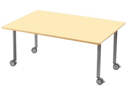 Image de 53112002 TABLE PLATEAU STRATIFIE AVEC PIETEMENT EN METAL GRIS A ROULETTES - L: 120 cm - l: 80 cm. BLEU      