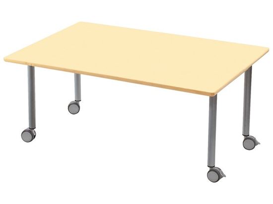 Image sur 53114106 TABLE PLATEAU STRATIFIE AVEC PIETEMENT EN METAL GRIS A ROULETTES - L: 120 cm - l: 80 cm. JAUNE     