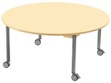 Image sur 53121002 TABLE PLATEAU STRATIFIE AVEC PIETEMENT EN METAL GRIS A ROULETTES - ROND - Ø 120 cm BLEU      