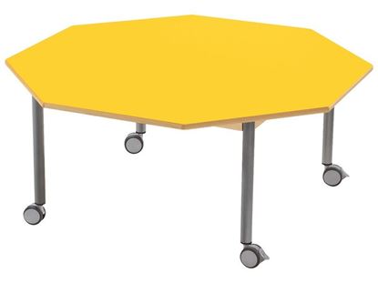 Image de 53128002 TABLE DE PLATEAU STRATIFIE AVEC PIETEMENT EN METAL GRIS A ROULETTES - OCTOGONE - Ø 120 cm. BLEU      