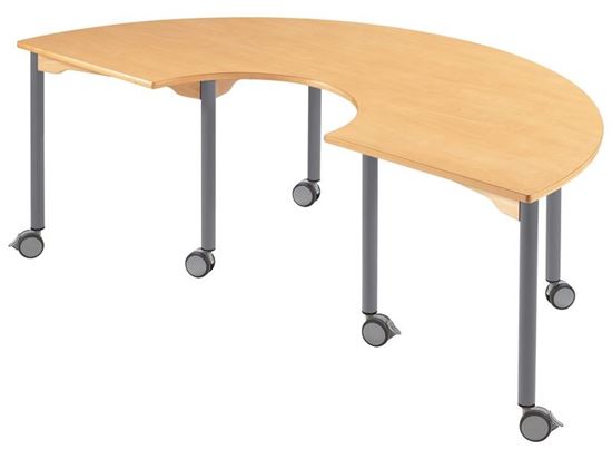 Image sur 53147002 TABLE PLATEAU STRATIFIE AVEC PIETEMENT EN METAL GRIS A ROULETTE - EN “C” BLEU      