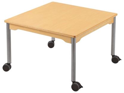 Image de 53187002 TABLE PLATEAU STRATIFIE AVEC PIETEMENT EN METAL GRIS A ROULETTES - L: 80 cm - l: 80 cm. BLEU      