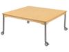 Image sur 53202002 TABLE PLATEAU STRATIFIE AVEC PIETEMENT EN METAL GRIS A ROULETTES - L: 120 cm - l: 120 cm. BLEU      