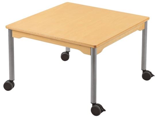 Image sur 53215106 TABLE PLATEAU STRATIFIE AVEC PIETEMENT EN METAL GRIS A ROULETTES - L: 80 cm - l: 80 cm. JAUNE     