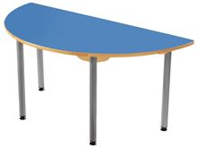 Image sur 55016002 TABLE PLATEAU STRATIFIE AVEC PIETEMENT METAL GRIS - DEMI-ROND - L: 120 cm - l: 60 cm BLEU      