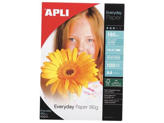 Image sur 25538001 FEUILLES DE PAPIER PHOTO GLACÉ A4 pour imprimante à jet d’encre 180 g BLANC     