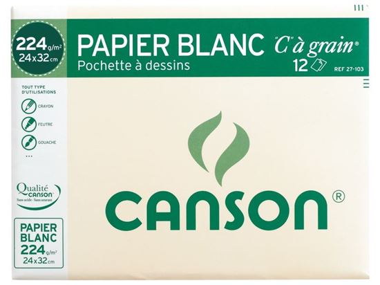 Image sur 25862001 POCHETTE DE FEUILLES DE PAPIER À GRAIN CANSON Pochette de 12 feuilles CANSON A3 224 g