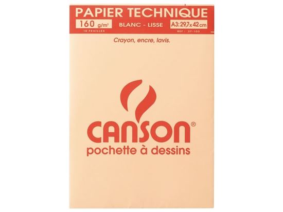 Image sur 25871001 POCHETTE DE FEUILLES DE PAPIER À DESSIN CANSON Pochette de 10 feuilles CANSON Papier dessin A3 160 g