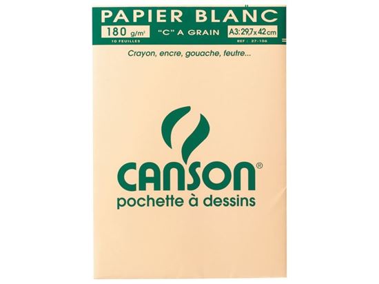 Image sur 25875001 POCHETTE DE FEUILLES DE PAPIER À GRAIN CANSON Pochette de 10 feuilles CANSON A3 180 g