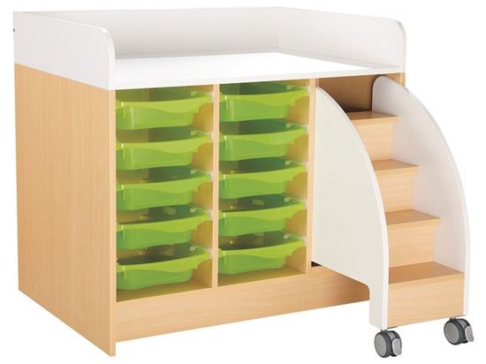 Image sur 54292007 MEUBLE À LANGER Kazéo L: 104 cm 10 Stop-bacs et escabeau