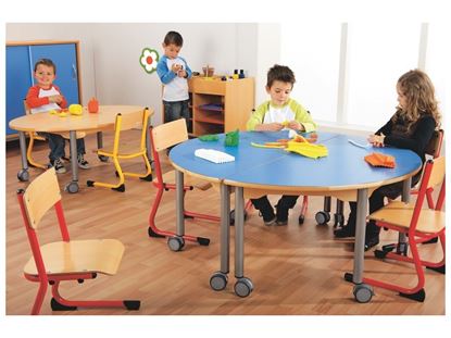 Image de 53191001 TABLE PLATEAU STRATIFIE AVEC PIETEMENT EN METAL GRIS A ROULETTES - L: 70 cm - l: 50 cm.