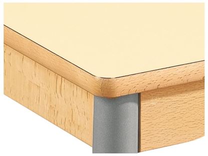 Image de 53210001 TABLE PLATEAU STRATIFIE AVEC PIETEMENT EN METAL GRIS A ROULETTES - L: 80 cm - l: 80 cm.