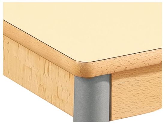 Image sur 53210001 TABLE PLATEAU STRATIFIE AVEC PIETEMENT EN METAL GRIS A ROULETTES - L: 80 cm - l: 80 cm.